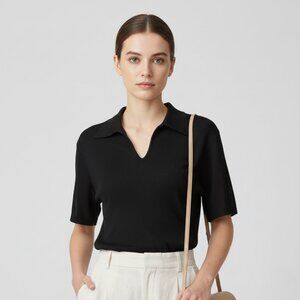 Djerf Avenue Womens Xlarge Getaway Vneck T-shirt Collar Black Color